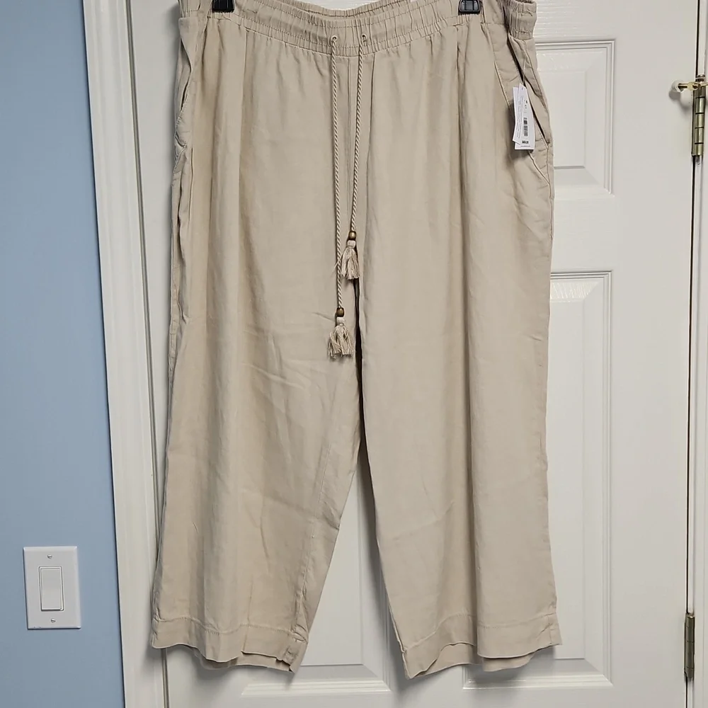 Westbound Linen Blend Mid‎ Rise Straight Leg Lightweight Pant: Natural: Size- 3X